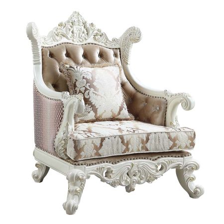 ACME Vanaheim Chair W/Pillow Fabric & Antique White Finish