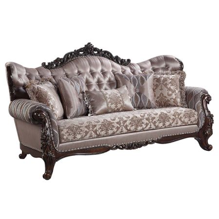 ACME Benbek Sofa W/5 Pillows Fabric & Antique Oak Finish