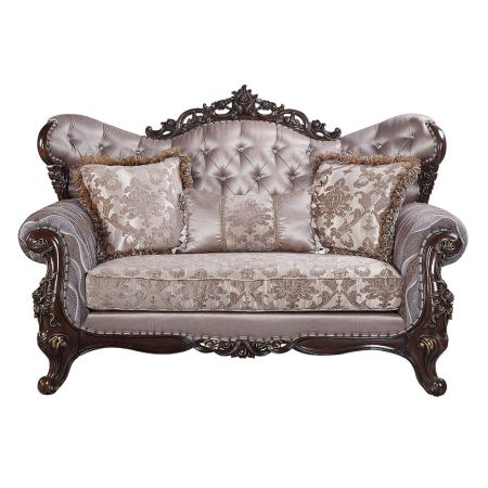 ACME Benbek Loveseat W/3 Pillows Fabric & Antique Oak Finish