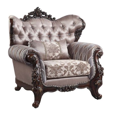 ACME Benbek Chair W/Pillow Fabric & Antique Oak Finish