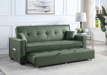 ACME Octavio Adjustable Sofa W/2 Pillows Green Fabric