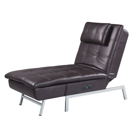 ACME Padilla Chaise Lounge W/Pillow & Usb Brown Synthetic Leather