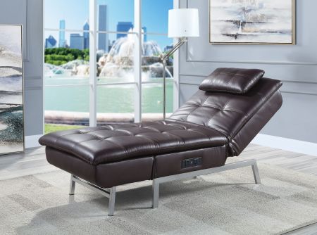 ACME Padilla Chaise Lounge W/Pillow & Usb Brown Synthetic Leather