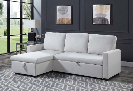 ACME Hiltons Sectional Sofa W/Sleeper & Storage White Fabric