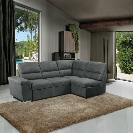 ACME Sagira Sectional Sofa W/Sleeper Gray Fabric