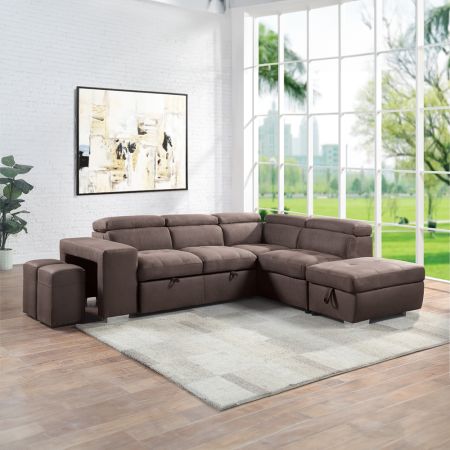 ACME Acoose Sectional Sofa W/Sleeper Brown Fabric