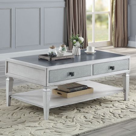 ACME Katia Coffee Table Rustic Gray & Weathered White Finish