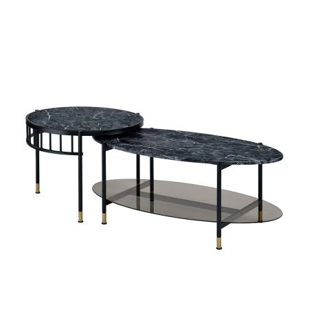 ACME Silas Nesting Coffee Table Set Faux Marble Top & Black Finish