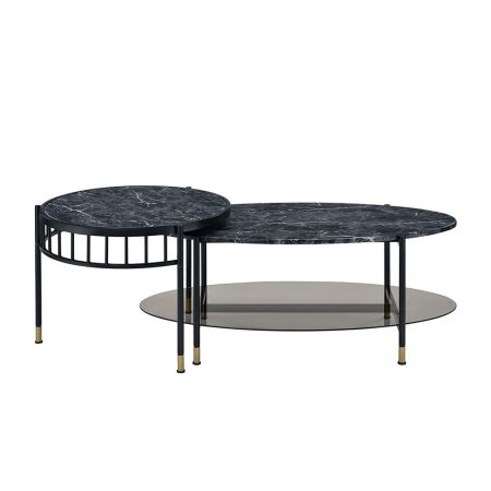 ACME Silas Nesting Coffee Table Set Faux Marble Top & Black Finish