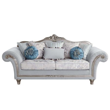 ACME Pelumi Sofa W/8 Pillows Light Gray Linen & Platinum Finish