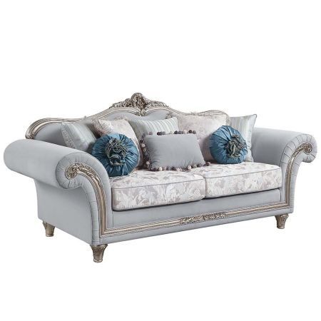 ACME Pelumi Sofa W/8 Pillows Light Gray Linen & Platinum Finish