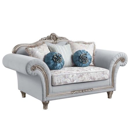 ACME Pelumi Loveseat W/5 Pillows Light Gray Linen & Platinum Finish