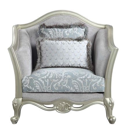 ACME Qunsia Chair W/2 Pillows Light Gray Linen & Champagne Finish