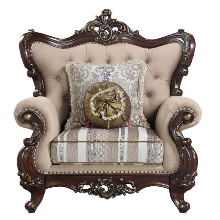 ACME Ragnar Chair W/2 Pillows Light Brown Linen & Cherry Finish