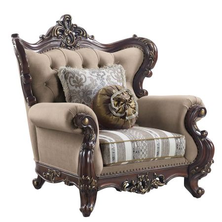 ACME Ragnar Chair W/2 Pillows Light Brown Linen & Cherry Finish