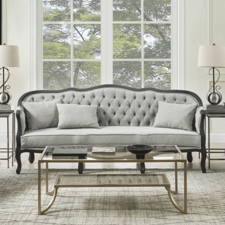 ACME Samael Sofa W/3 Pillows Gray Linen & Dark Brown Finish