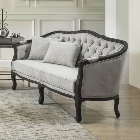 ACME Samael Loveseat W/2 Pillows Gray Linen & Dark Brown Finish