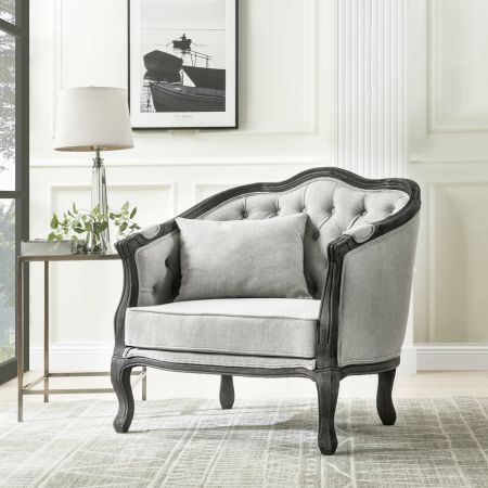 ACME Samael Chair W/Pillow Gray Linen & Dark Brown Finish