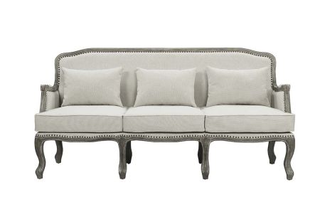 ACME Tania Sofa W/3 Pillows Cream Linen & Brown Finish