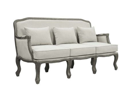 ACME Tania Sofa W/3 Pillows Cream Linen & Brown Finish