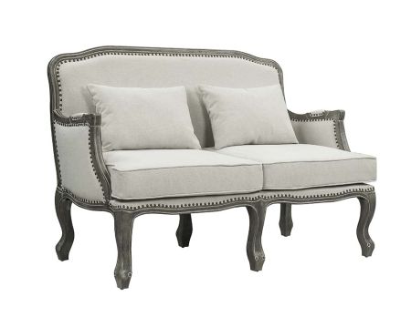 ACME Tania Loveseat W/2 Pillows Cream Linen & Brown Finish