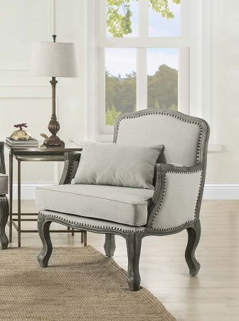 ACME Tania Chair W/Pillow Cream Linen & Brown Finish