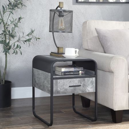 ACME Raziela End Table Concrete Gray & Black Finish