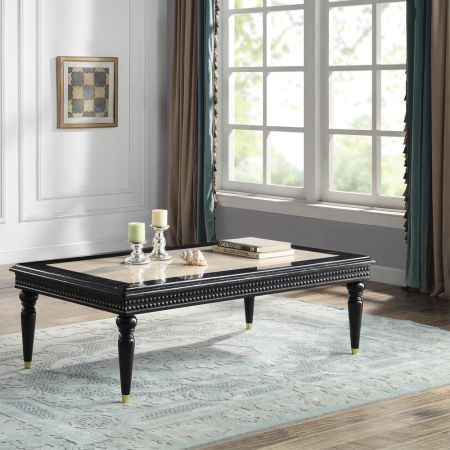 ACME Tayden Coffee Table W/Marble Top Marble Top & Black Finish