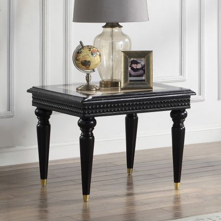 ACME Tayden End Table W/Marble Top Marble Top & Black Finish