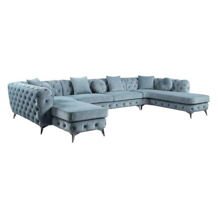 ACME Zerah Sectional Sofa W/7 Pillows Dusty Blue Fabric