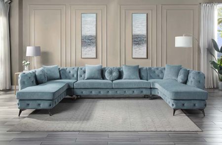 ACME Zerah Sectional Sofa W/7 Pillows Dusty Blue Fabric