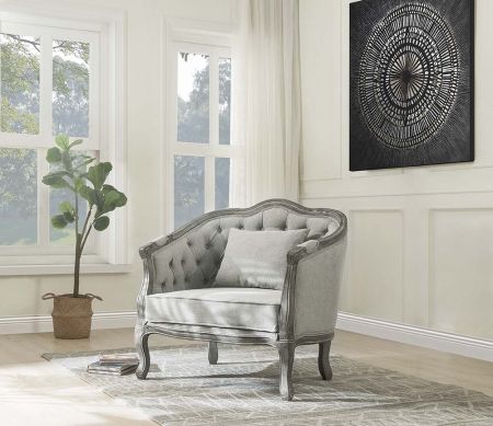 ACME Samael Chair W/Pillow Gray Linen & Gray Oak Finish