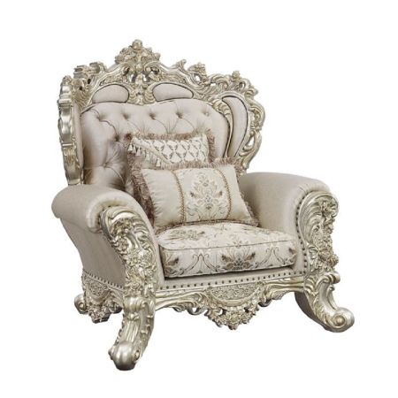 ACME Danae Chair W/2 Pillows Fabric Champagne & Gold Finish