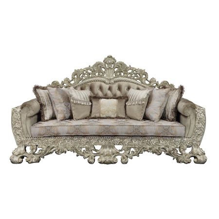 ACME Sorina Sofa W/7 Pillows Velvet Fabric & Antique Gold Finish