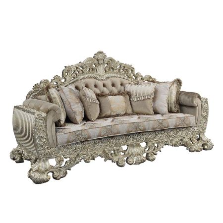 ACME Sorina Sofa W/7 Pillows Velvet Fabric & Antique Gold Finish