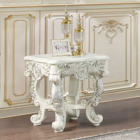 ACME Adara End Table Antique White Finish