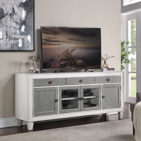 ACME Katia TV Stand Rustic Gray & Weathered White Finish