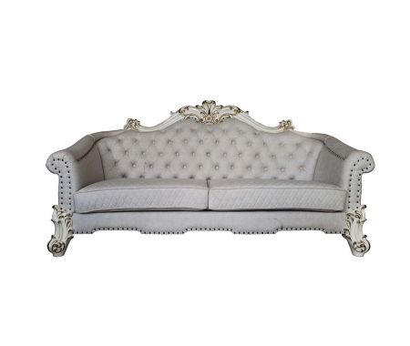 ACME Vendome II Sofa W/6 Pillows Two Tone Ivory Fabric & Antique Pearl Finish