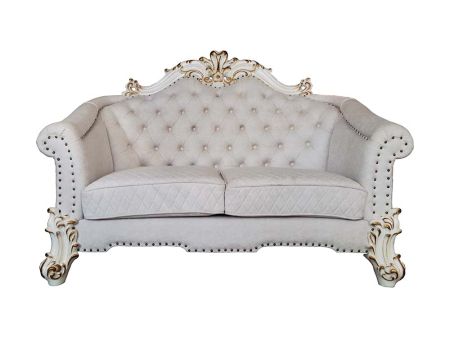 ACME Vendome II Loveseat W/4 Pillows Two Tone Ivory Fabric & Antique Pearl Finish