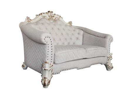 ACME Vendome II Loveseat W/4 Pillows Two Tone Ivory Fabric & Antique Pearl Finish