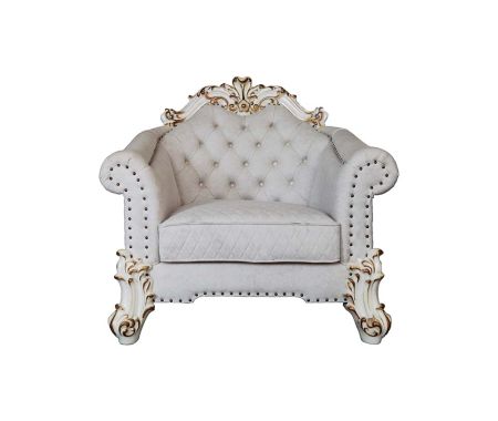 ACME Vendome II Chair W/2 Pillows Two Tone Ivory Fabric & Antique Pearl Finish