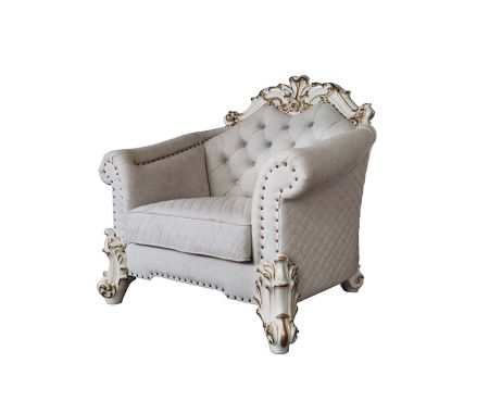 ACME Vendome II Chair W/2 Pillows Two Tone Ivory Fabric & Antique Pearl Finish