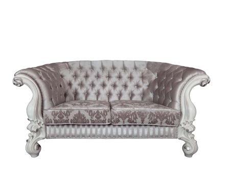 ACME Versailles Loveseat W/5 Pillows Ivory Fabric & Bone White Finish