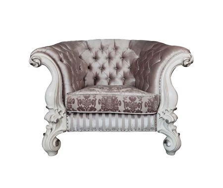 ACME Versailles Chair W/2 Pillows Ivory Fabric & Bone White Finish