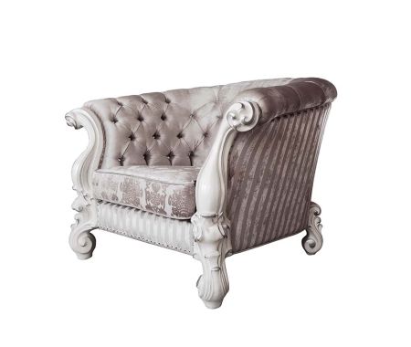 ACME Versailles Chair W/2 Pillows Ivory Fabric & Bone White Finish