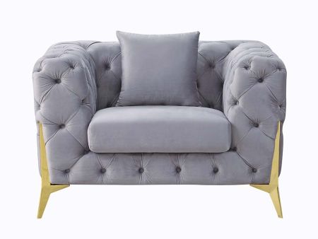 ACME Jelanea Chair W/Pillow Gray Velvet & Gold Finish