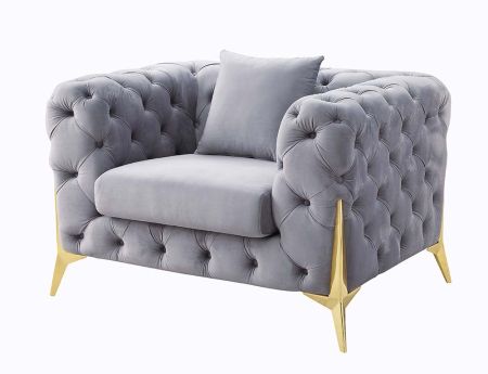 ACME Jelanea Chair W/Pillow Gray Velvet & Gold Finish