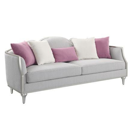 ACME Kasa Sofa W/5 Pillows Beige Linen & Champagne Finish