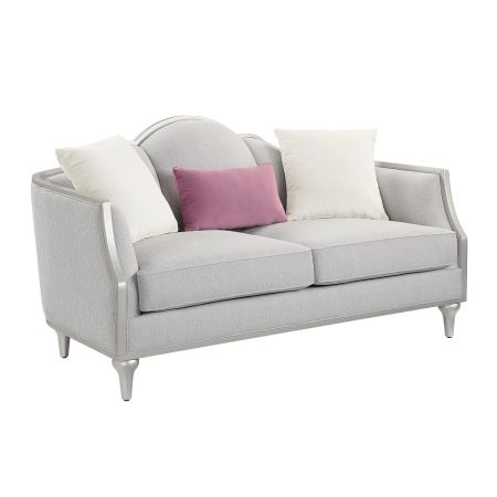 ACME Kasa Loveseat W/3 Pillows Beige Linen & Champagne Finish