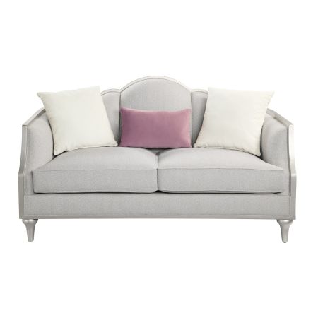 ACME Kasa Loveseat W/3 Pillows Beige Linen & Champagne Finish